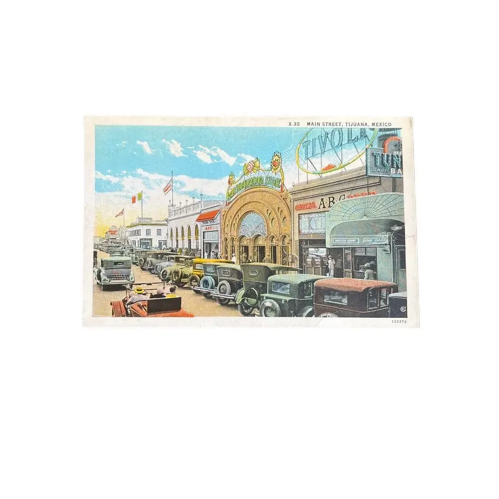 Atq Early 1900s postcard Ephemera Main St Tijuana Mexico Model T Fords Litho See